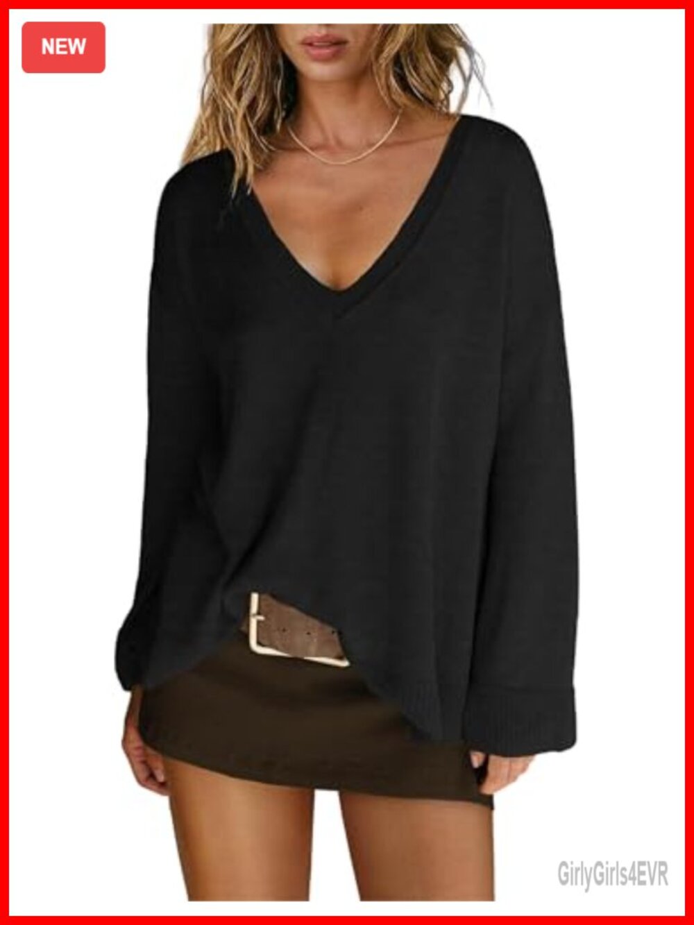 Oversized V Neck Lightweight Knit Tunic Sweater Pullover Top